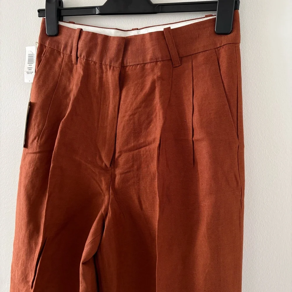 Aritzia Wilfred Carrot Linen High‎ Waisted Pants In Anise Brown Color Size 8 NWT